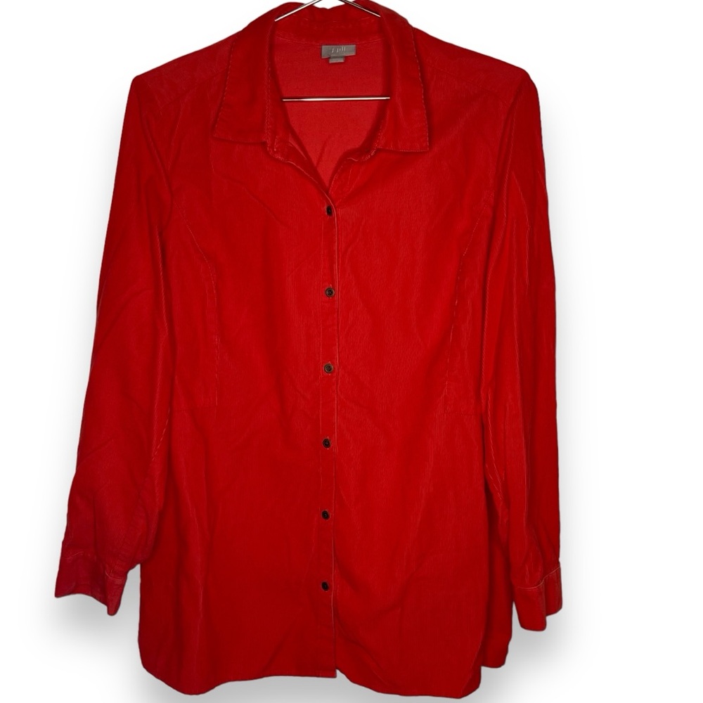 Jill Cherry Red Long Sleeve Cotton Corduroy Overshirt Button Front Shirt